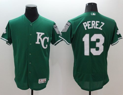 Royals #13 Salvador Perez Green Celtic Flexbase Authentic Collection Stitched MLB Jersey - Click Image to Close